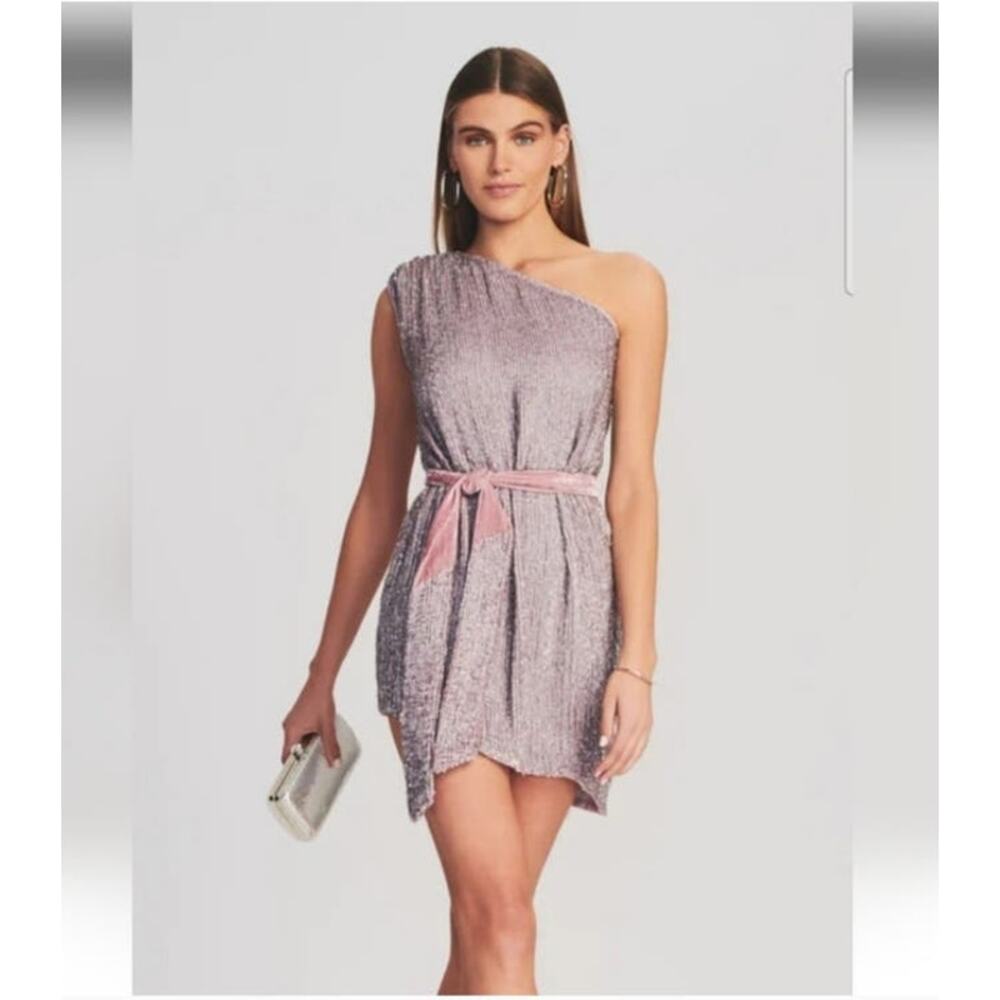 Retrofete Ella Sequin Dress in Dusty Lilac Purple Size Large One Shoulder NWT